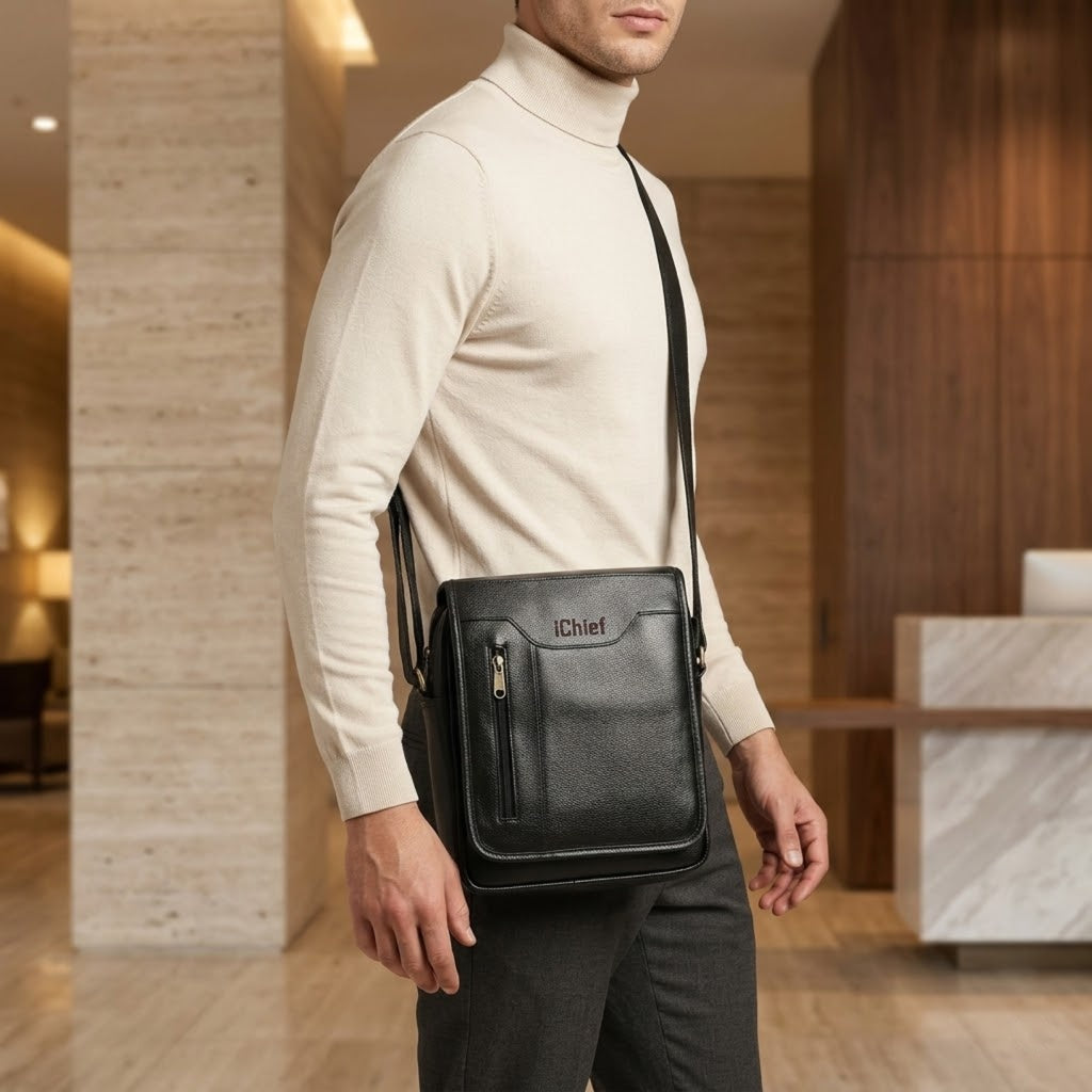 ModVault Premium PU Leather Men’s Sling Bag With Padded Tab Sleeve