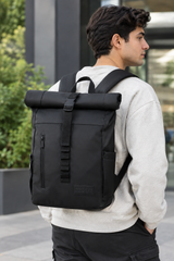 Vantior Premium Vegan Leather Roll Top Backpack