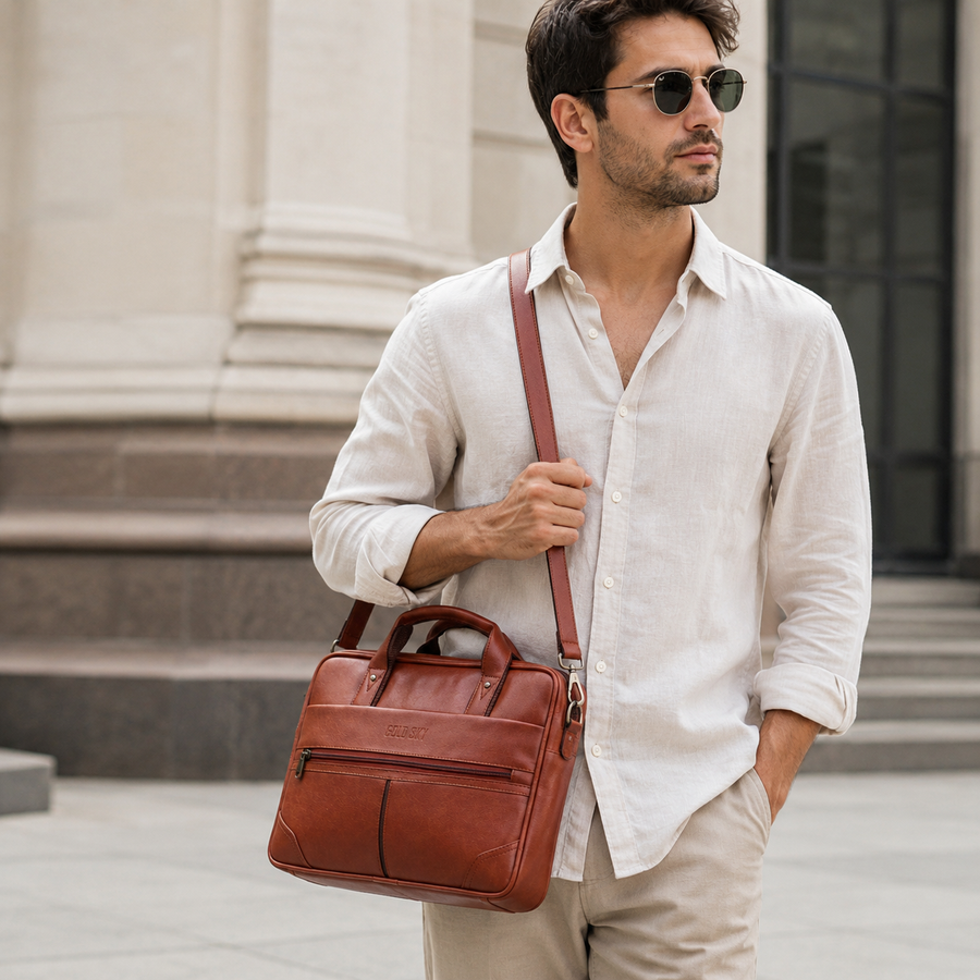 Crux vegan leather laptop messenger bag